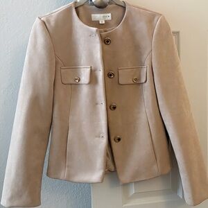 Zara Light Beige Suede-Look Collarless Blazer